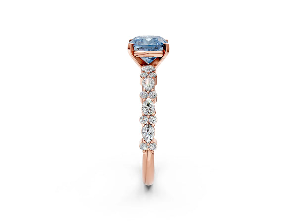 Rose Gold Cushion Cut Pear Side Stone Engagement Ring Setting for Fancy Blue Center