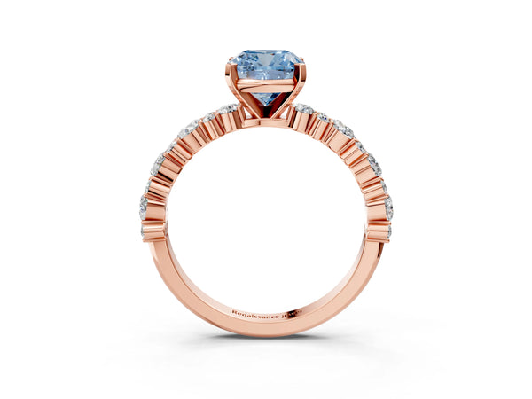 Rose Gold Cushion Cut Pear Side Stone Engagement Ring Setting for Fancy Blue Center