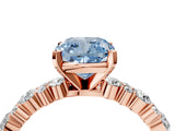 Rose gold Fancy Blue Cushion Cut Diamond Solitaire with Side Stones, Pave Band, Four-Prong Setting_94