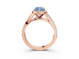 Rose gold Fancy Blue Cushion Cut Diamond Split Shank Halo Ring with Four-Prong Setting_61