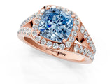 Rose gold Fancy Blue Cushion Cut Diamond Split Shank Halo Ring with Four-Prong Setting_69