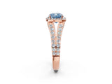 Rose gold Fancy Blue Cushion Cut Diamond Split Shank Halo Ring with Four-Prong Setting_70