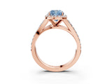 Rose gold Fancy Blue Cushion Cut Diamond Split Shank Halo Ring with Four-Prong Setting_71