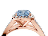 Rose gold Fancy Blue Cushion Cut Diamond Split Shank Halo Ring with Four-Prong Setting_72
