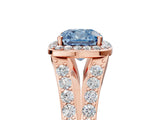 Rose gold Fancy Blue Cushion Cut Diamond Split Shank Halo Ring with Four-Prong Setting_73