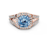 Rose gold Fancy Blue Cushion Cut Diamond Split Shank Halo Ring with Four-Prong Setting_80