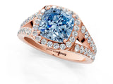 Rose gold Fancy Blue Cushion Cut Diamond Split Shank Halo Ring with Four-Prong Setting_81