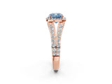Rose gold Fancy Blue Cushion Cut Diamond Split Shank Halo Ring with Four-Prong Setting_82