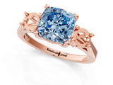 Rose gold Fancy Blue Cushion Cut Diamond Three-Stone Engagement Ring with Prong Setting and Pavé Band_1