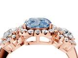 Rose gold Fancy Blue Cushion Cut Diamond Three-Stone Halo Ring with Prong Setting and Pavé Accents_4