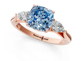 Rose gold Fancy Blue Cushion Cut Diamond Three-Stone Ring with Pear Side Stones and Four-Prong Setting_61