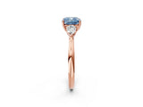 Rose gold Fancy Blue Cushion Cut Diamond Three-Stone Ring with Pear Side Stones and Four-Prong Setting_62