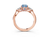 Rose gold Fancy Blue Cushion Cut Diamond Three-Stone Ring with Pear Side Stones and Four-Prong Setting_63