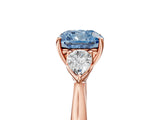 Rose gold Fancy Blue Cushion Cut Diamond Three-Stone Ring with Pear Side Stones and Four-Prong Setting_65