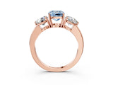 Rose gold Fancy Blue Cushion Cut Diamond Three-Stone Ring with Prong Setting and Classic Band_114