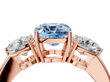 Rose gold Fancy Blue Cushion Cut Diamond Three-Stone Ring with Prong Setting and Classic Band_115