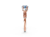 Rose gold Fancy Blue Cushion Cut Diamond Three-Stone Ring with Prong Setting and Pavé Band_2