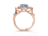 Rose gold Fancy Blue Cushion Cut Diamond Three-Stone Ring with Prong Setting and Pavé Band_3