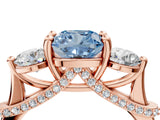 Rose gold Fancy Blue Cushion Cut Diamond Three-Stone Ring with Prong Setting and Pavé Band_4