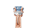 Rose gold Fancy Blue Cushion Cut Diamond Three-Stone Ring with Prong Setting and Pavé Band_5