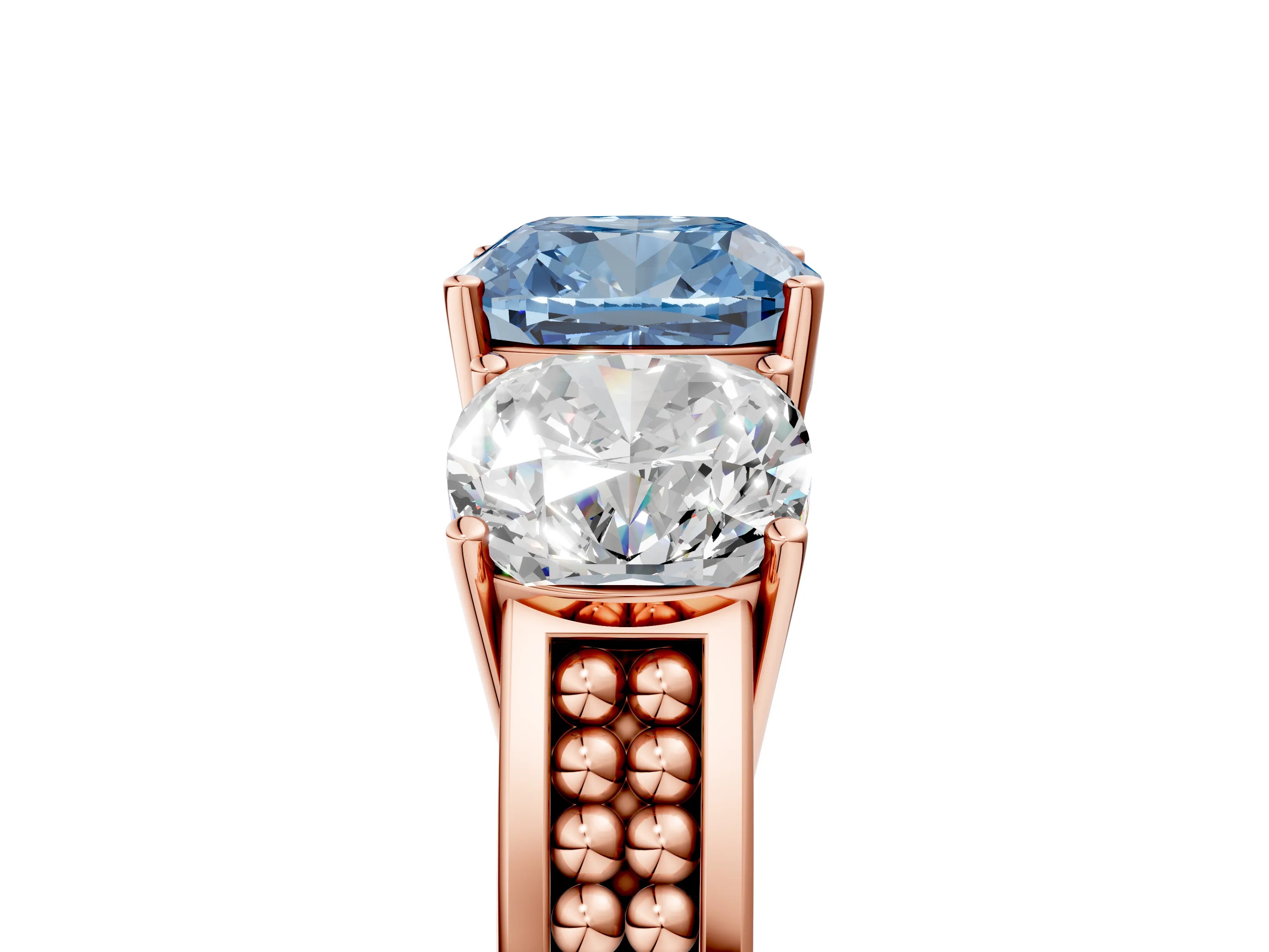 Rose gold Fancy Blue Cushion Cut Diamond Three-Stone Ring with Prong Setting and Textured Band_5