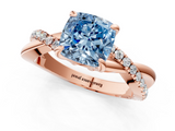 Rose gold Fancy Blue Cushion  Cut Diamond Twist Band Solitaire with Prong Setting_45