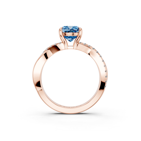 Rose gold Fancy Blue Cushion  Cut Diamond Twist Band Solitaire with Prong Setting_5