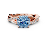 Rose gold Fancy Blue Cushion  Cut Diamond Twisted Band Engagement Ring with Prong Setting_3