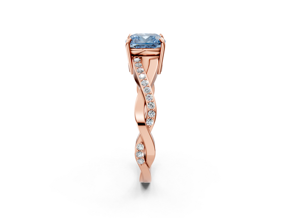 Rose gold Fancy Blue Cushion  Cut Diamond Twisted Band Engagement Ring with Prong Setting