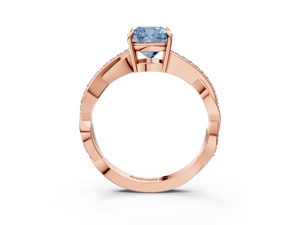Rose gold Fancy Blue Cushion  Cut Diamond Twisted Band Engagement Ring with Prong Setting
