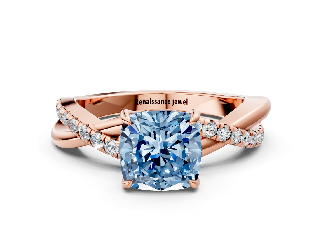 Rose gold Fancy Blue Cushion  Cut Diamond Twisted Band with Pavé Setting and Four-Prong Setting_21