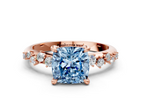 Rose gold Fancy Blue Cushion  Cut Diamond Vine Band with Four-Prong Setting_57