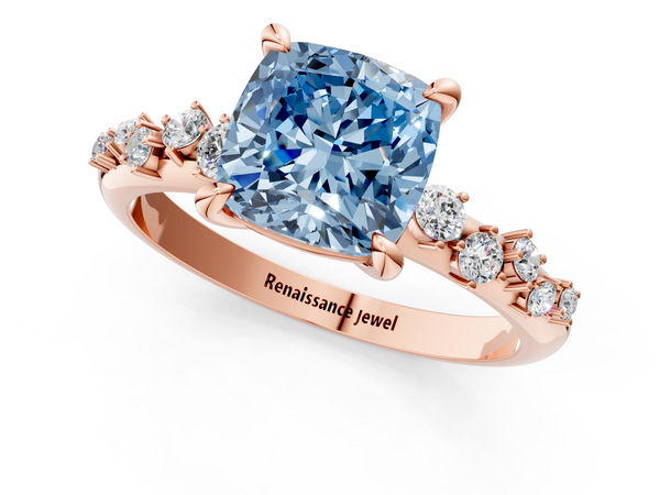Rose gold Fancy Blue Cushion  Cut Diamond Vine Band with Four-Prong Setting