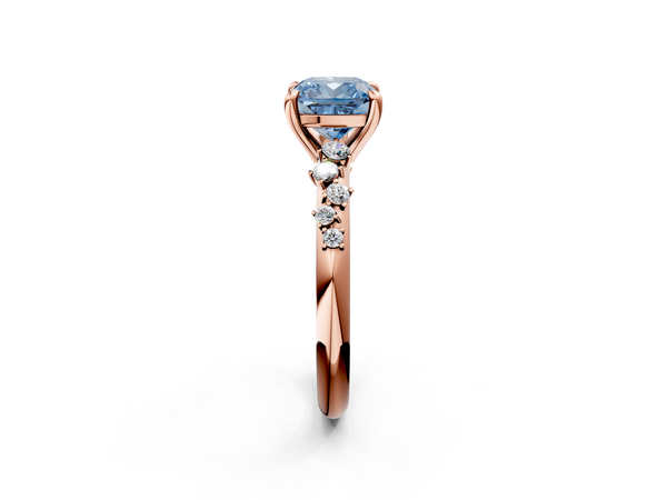 Rose gold Fancy Blue Cushion  Cut Diamond Vine Band with Four-Prong Setting
