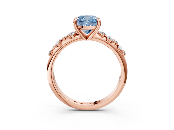 Rose gold Fancy Blue Cushion  Cut Diamond Vine Band with Four-Prong Setting