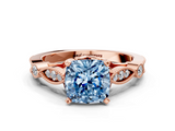 Rose gold Fancy Blue Cushion  Cut Diamond with Milgrain Marquise and Bezel Accents on a Solitaire Band with Prong Setting_187