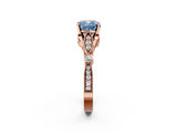 Rose gold Fancy Blue Cushion  Cut Diamond with Milgrain Marquise and Bezel Accents on a Solitaire Band with Prong Setting_189