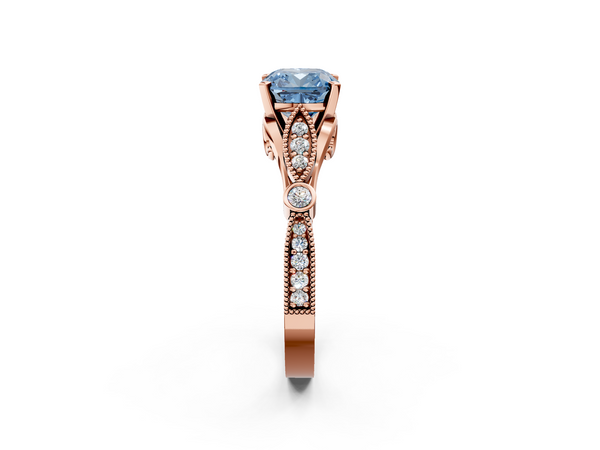 Rose Gold Cushion Cut Vintage Milgrain Engagement Ring Setting for Fancy Blue Center