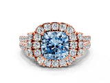 Rose gold Fancy Blue Cushion  Cut Double Halo Diamond Engagement Ring with Pave Band and Four-Prong Setting_42