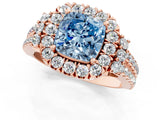 Rose gold Fancy Blue Cushion  Cut Double Halo Diamond Engagement Ring with Pave Band and Four-Prong Setting_43