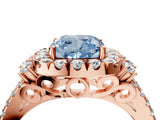 Rose gold Fancy Blue Cushion  Cut Double Halo Diamond Engagement Ring with Pave Band and Four-Prong Setting_46