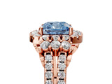 Rose gold Fancy Blue Cushion  Cut Double Halo Diamond Engagement Ring with Pave Band and Four-Prong Setting_47