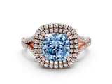 Rose gold Fancy Blue Cushion  Cut Double Halo Split Shank Diamond Ring with Prong Setting_49