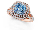 Rose gold Fancy Blue Cushion  Cut Double Halo Split Shank Diamond Ring with Prong Setting_50