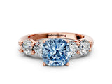 Rose gold Fancy Blue Cushion  Cut Five-Stone Prong Set Diamond Ring with Classic Band_32