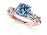 Rose gold Fancy Blue Cushion  Cut Five-Stone Prong Set Diamond Ring with Classic Band_33