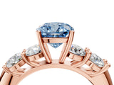 Rose gold Fancy Blue Cushion  Cut Five-Stone Prong Set Diamond Ring with Classic Band_36