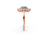 Rose gold Fancy Blue Cushion Cut Halo Cluster Diamond Ring with Pave Band and Four-Prong Setting_14