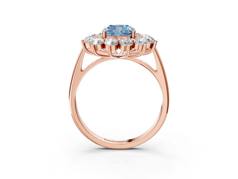 Rose gold Fancy Blue Cushion Cut Halo Cluster Diamond Ring with Pave Band and Four-Prong Setting_15