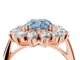 Rose gold Fancy Blue Cushion Cut Halo Cluster Diamond Ring with Pave Band and Four-Prong Setting_16